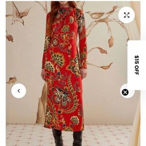 FARM Rio Vibrant Red Floral Long Sleeve Dress